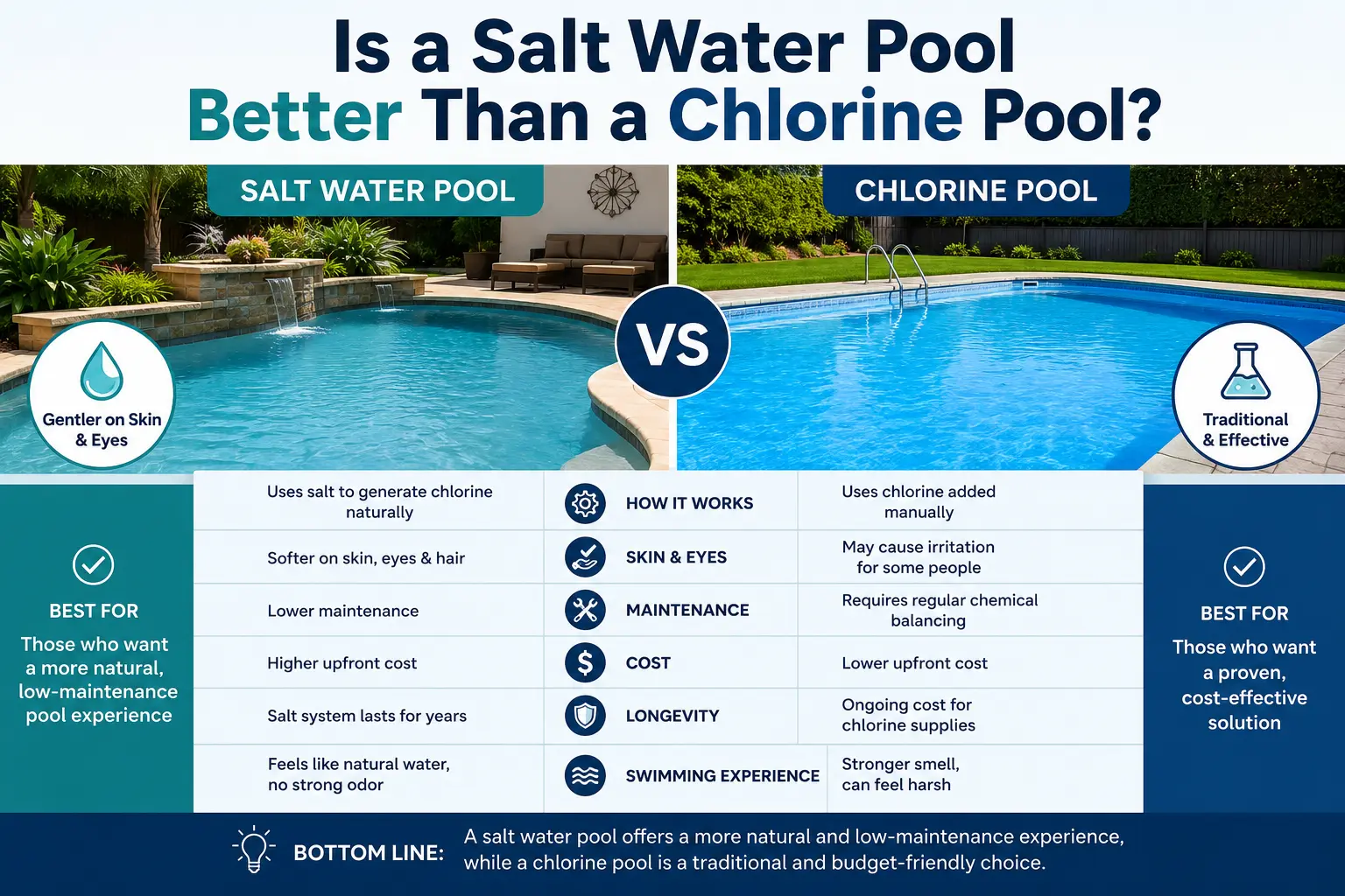 Salt water pool and traditional chlorine pool comparison